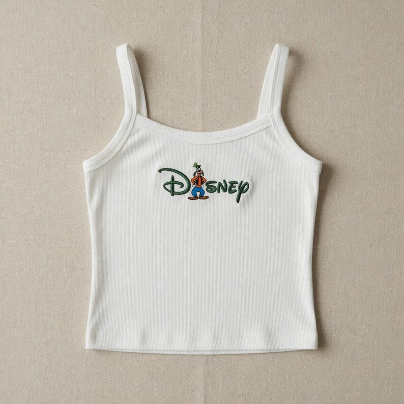 Disney Character Tank Top, Embroidered Cartoon Tank, Mickey Minnie Donald Daisy Ribbed Crop Top, Mickey And Friend Tank, Disney Summer Tee