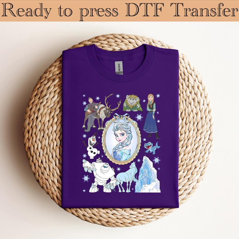 Disney Frozen Elsa and Anna Coquette Bow DTF Transfer, Olaf Sven Kristoff DTF, Winter Princess Shirt, Snowflake Castle DTF, Ready to Press