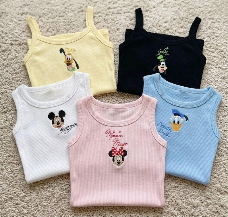 Disney Characters Embroidered Ribbed Tank Top, Mickey Minnie Daisy Donald Goofy Tank, Magic Kingdom Disney Outfit