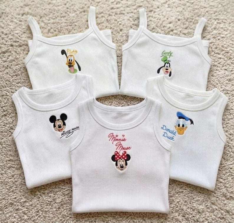 Disney Characters Embroidered Ribbed Tank Top, Mickey Minnie Daisy Donald Goofy Tank, Magic Kingdom Disney Outfit