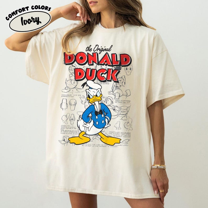 Vintage Donald Duck Shirt, Retro The Original Donald Duck Sketch Tee, 90s Aesthetic Disney Character Graphic Top