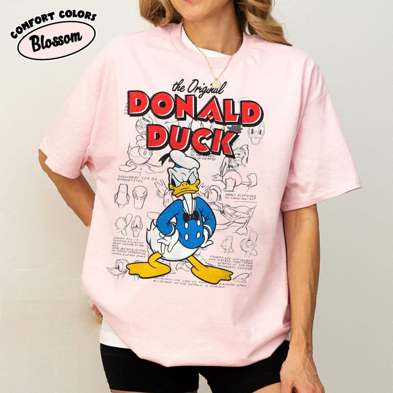 Vintage Donald Duck Shirt, Retro The Original Donald Duck Sketch Tee, 90s Aesthetic Disney Character Graphic Top