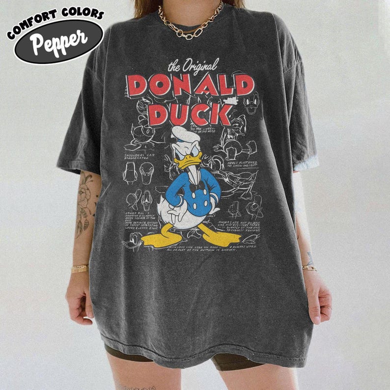 Vintage Donald Duck Shirt, Retro The Original Donald Duck Sketch Tee, 90s Aesthetic Disney Character Graphic Top
