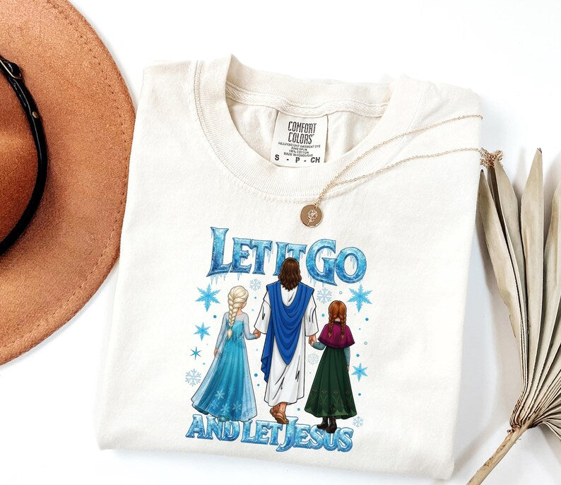 Comfort Colors Elsa and Anna Jesus T-shirt, Disney Jesus Shirts, Christian Cartoon Apparel, Faith Friendship Outfit, Elsa And Anna Crewneck