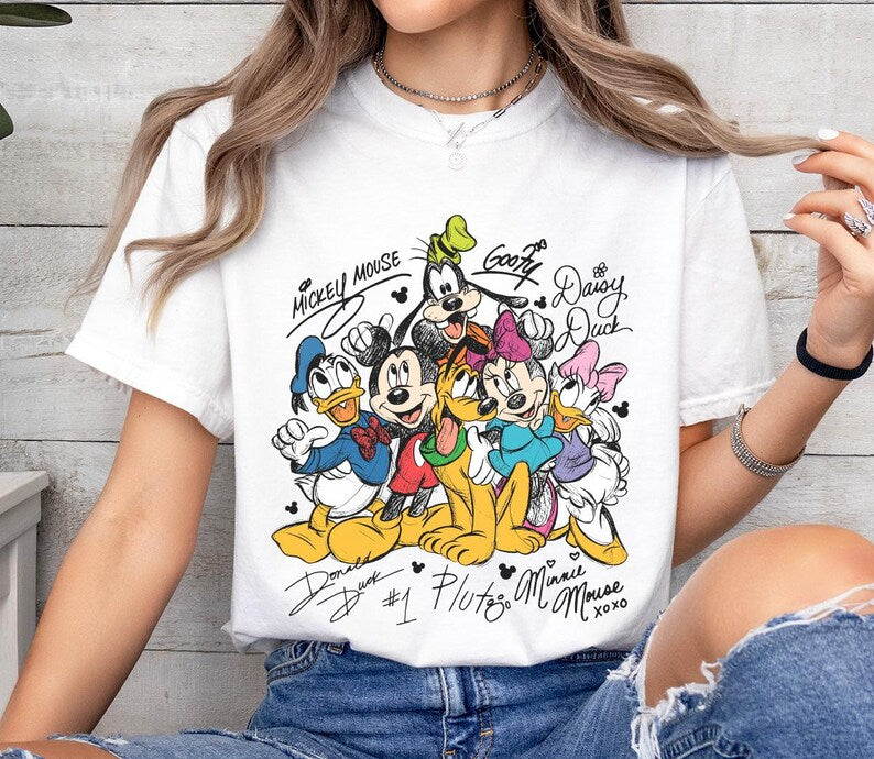 Disney Mickey And Friends Pencil Signature Shirt, Mickey And Friends Shirts, Walt Disneyworld Tee, Disney 2026 Trip Disney Vacation Tee