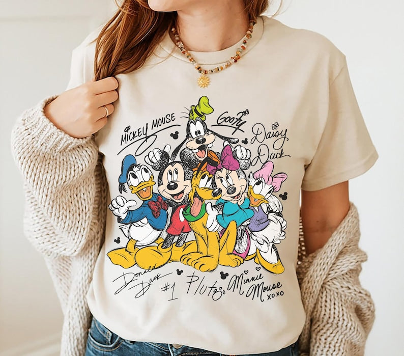 Disney Mickey And Friends Pencil Signature Shirt, Mickey And Friends Shirts, Walt Disneyworld Tee, Disney 2026 Trip Disney Vacation Tee