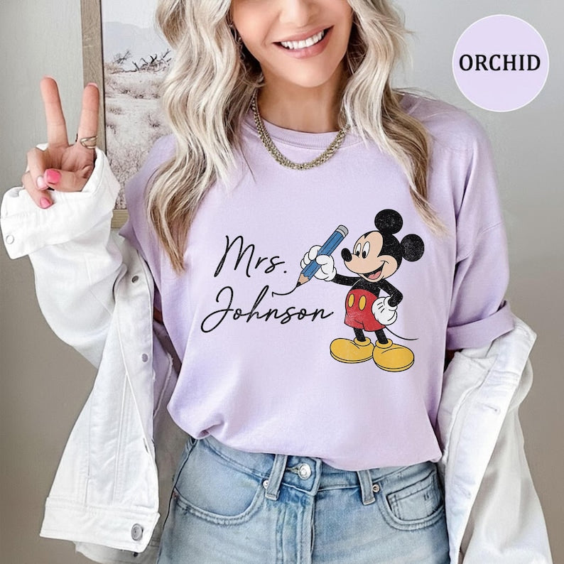 Custom Disney Teacher Shirt, Mickey Minnie Teacher Tee, Personalized Teacher Gift, Back to School Shirt, Disney Alphabet, School Team Top