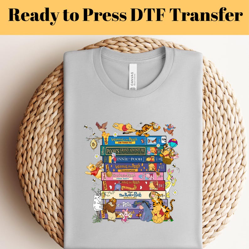 Vintage Winnie The Pooh Books DTF Transfer, Pooh VHS Collection Ready To Press, Tigger Piglet Eeyore Retro Cartoon Shirt Transfer, Iron on