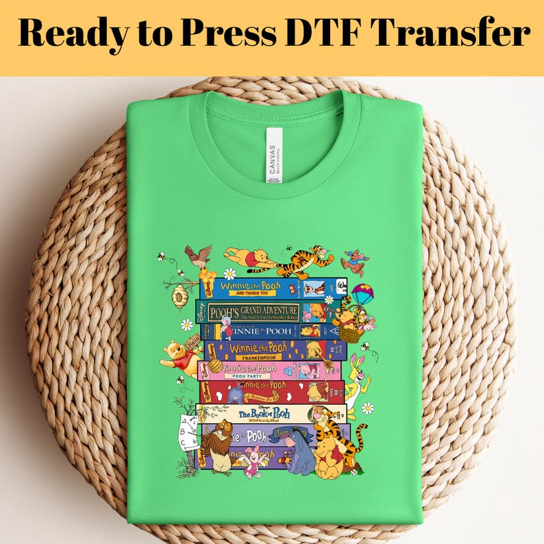 Vintage Winnie The Pooh Books DTF Transfer, Pooh VHS Collection Ready To Press, Tigger Piglet Eeyore Retro Cartoon Shirt Transfer, Iron on