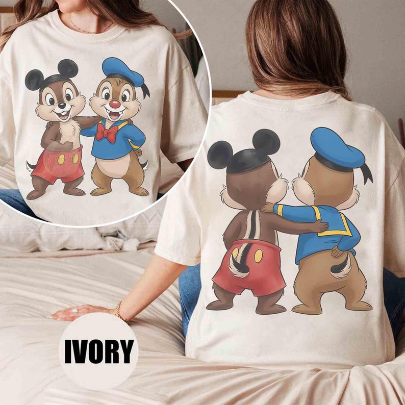 2-sided Comfort Colors Chip and Dale Costume Donald Mickey T-Shirt, Double Trouble Tee, Mickey Ears Hat Shirt, WDW Disneyland Family Trip