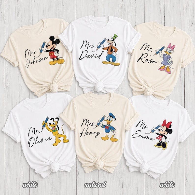 Custom Disney Teacher Shirt, Mickey Minnie Teacher Tee, Personalized Teacher Gift, Back to School Shirt, Disney Alphabet, School Team Top