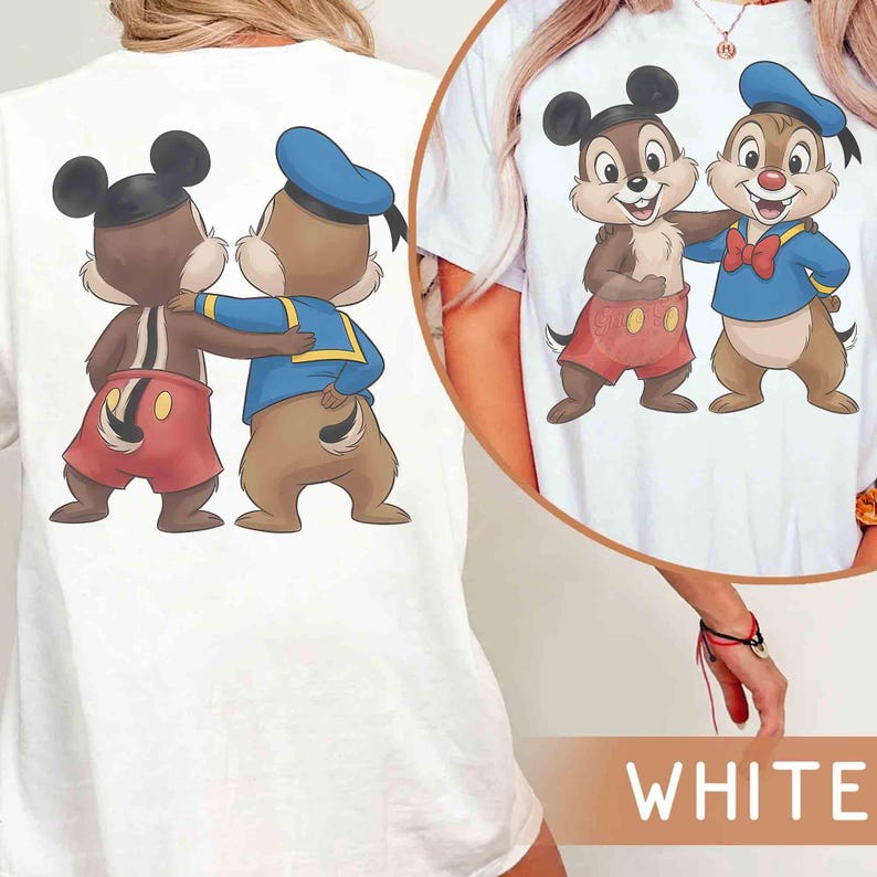2-sided Comfort Colors Chip and Dale Costume Donald Mickey T-Shirt, Double Trouble Tee, Mickey Ears Hat Shirt, WDW Disneyland Family Trip