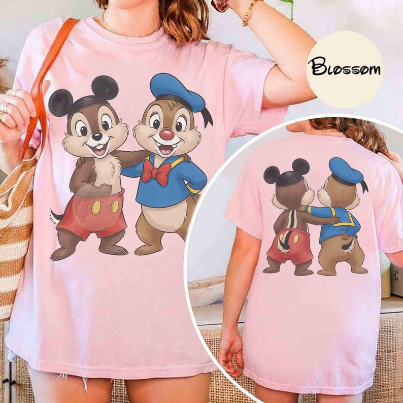 2-sided Comfort Colors Chip and Dale Costume Donald Mickey T-Shirt, Double Trouble Tee, Mickey Ears Hat Shirt, WDW Disneyland Family Trip