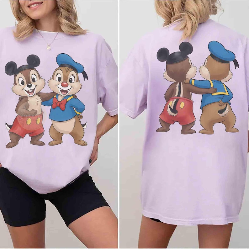 2-sided Comfort Colors Chip and Dale Costume Donald Mickey T-Shirt, Double Trouble Tee, Mickey Ears Hat Shirt, WDW Disneyland Family Trip