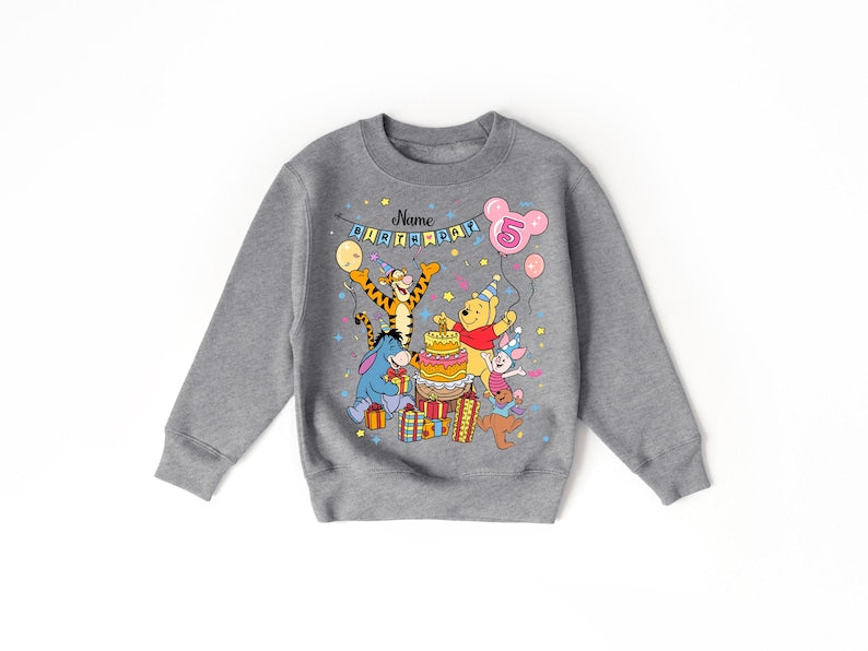 Winnie the Pooh Birthday Shirt, Disney Custom Bear Tee, Eeyore 2nd Birthday Sweatshirt, Piglet First Birthday Party Top, Personalized Outfit