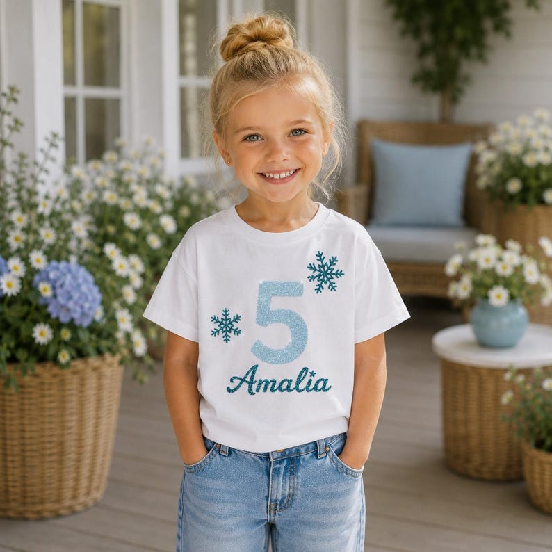 Short-sleeved and long-sleeved snowflake T-shirt, ice cream design, children's T-shirt, girl's birthday shirt, personalized T-shirt with name, baby clothes