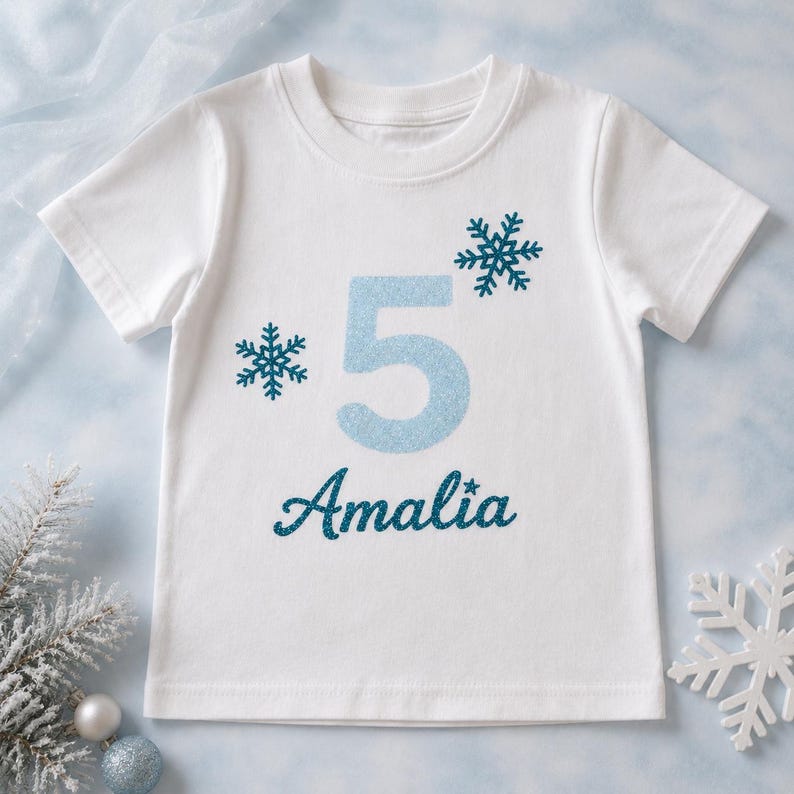 Short-sleeved and long-sleeved snowflake T-shirt, ice cream design, children's T-shirt, girl's birthday shirt, personalized T-shirt with name, baby clothes