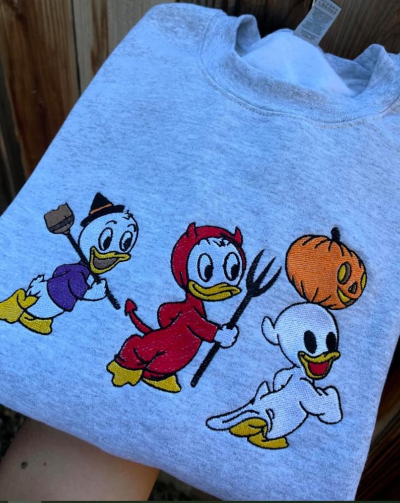 Huey Dewey Louie Halloween Embroidered Shirt, Disney Halloween Donald Duck Sweatshirt, Trick Or Treat, Spooky Season Shirt, Disneyland Trip