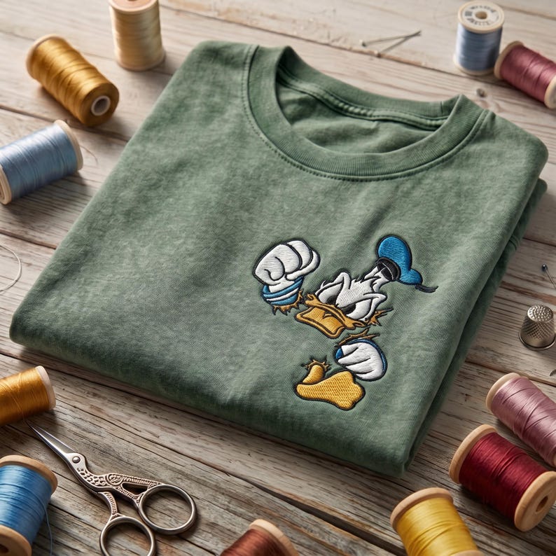 Embroidered Disney Angry Donald Duck Vintage Washed Tee, Disney Family Matching Shirts, Disneyland Vacation Shirt, Retro Park Outfit