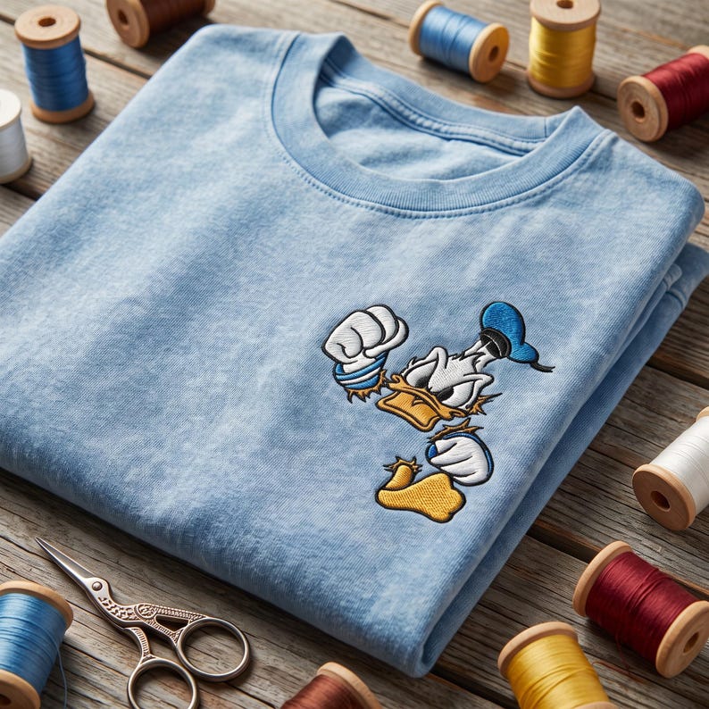 Embroidered Disney Angry Donald Duck Vintage Washed Tee, Disney Family Matching Shirts, Disneyland Vacation Shirt, Retro Park Outfit