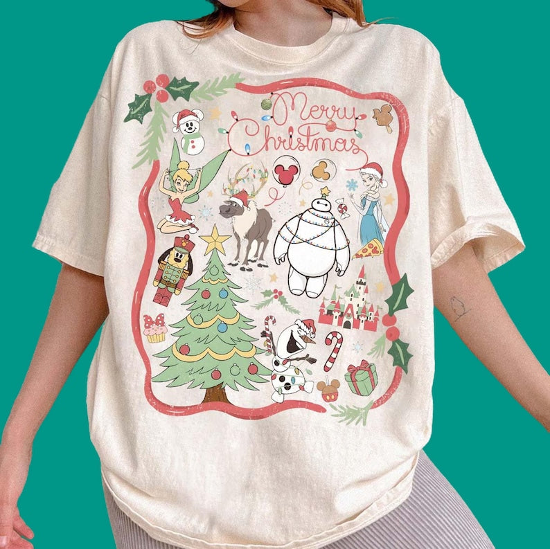 Disney Frozen Christmas Shirt | Princess Elsa And Anna Christmas Shirt | Funny Olaf Baymax Christmas Shirt | Unisex Adult Kids Shirt R188