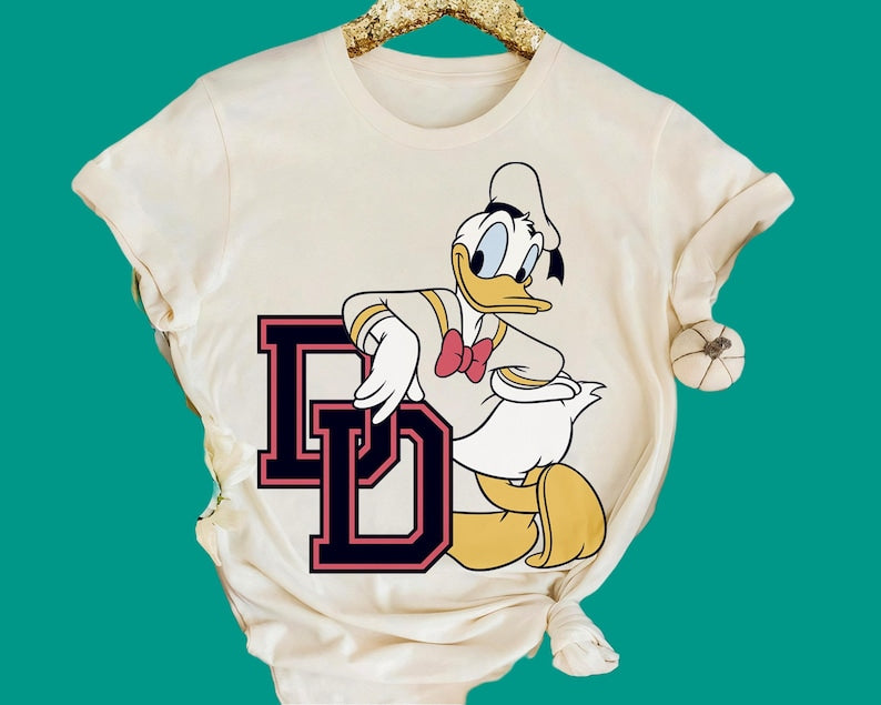 Disney Mickey And Friends Donald Duck Varsity Portrait Shirt | Disney Birthday Party Tee | Disneyland Trip Family Matching Outfits R280
