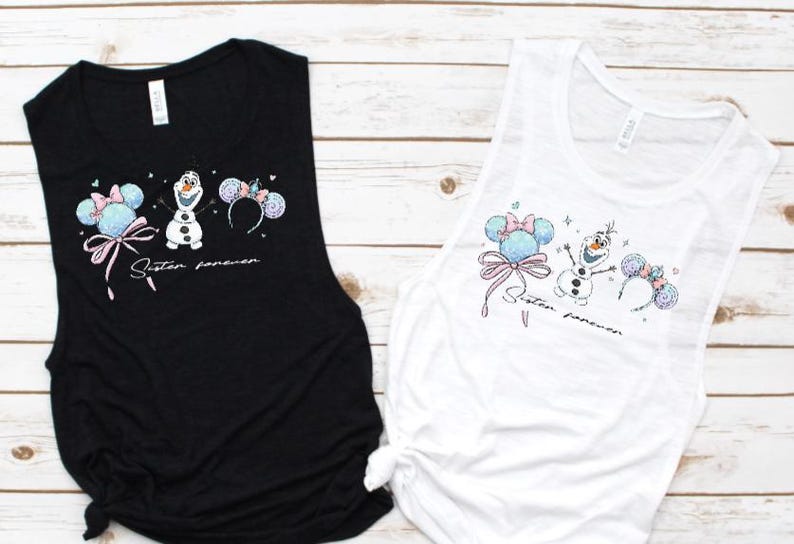 Elsa and Anna with Olaf Minnie Ears Tanks /Disney Trip Tank/Cute Tink Tank Top/Disneyland Tank/Disney Girls Trip/Sisters Forever