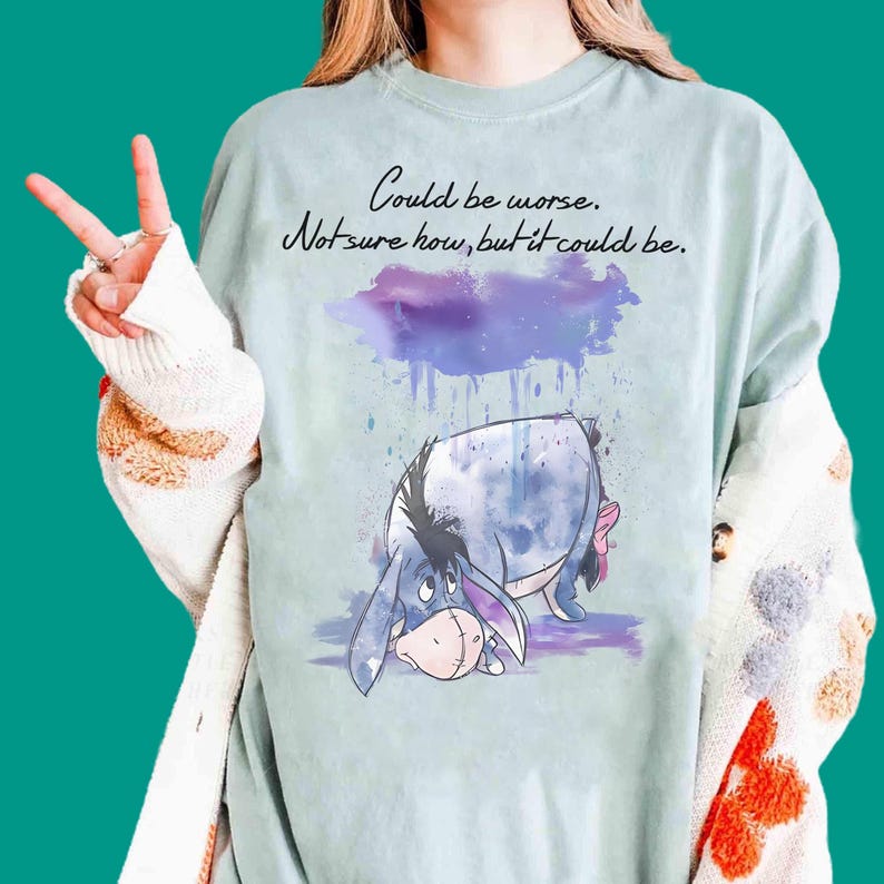 Retro Disney Winnie The Pooh Eeyore Rainy Day Shirt | Watercolor Disney Eeyore Could Be Worse Shirt | Unisex Adult Kids Shirt R772