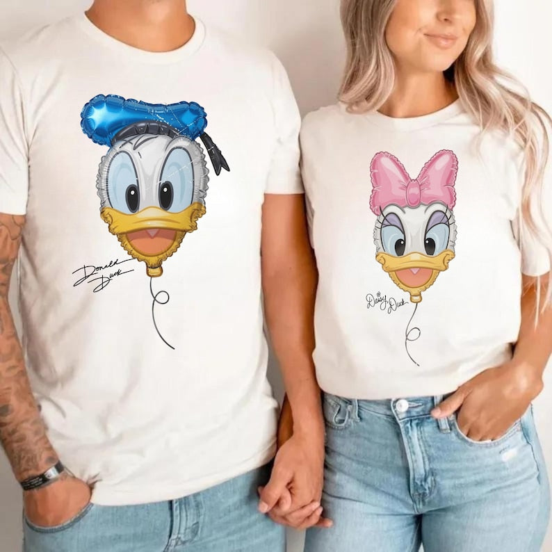 Personalized Donald Daisy Duck Shirt, Disney Vacation Sweatshirt, Cute Disney Family Top, Matching Balloon Couple Graphic Tee