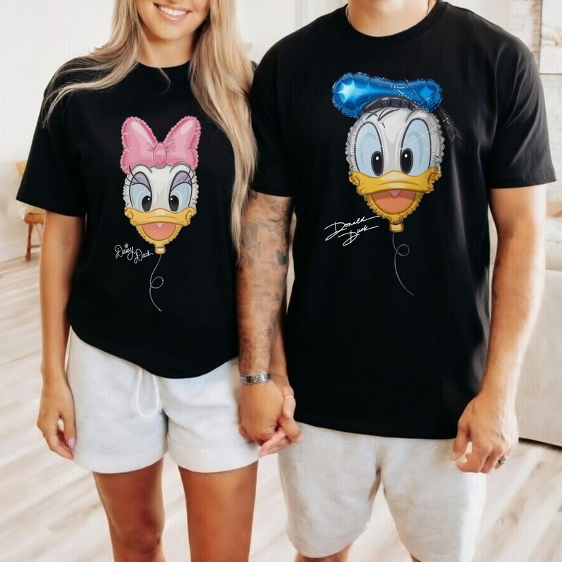 Personalized Donald Daisy Duck Shirt, Disney Vacation Sweatshirt, Cute Disney Family Top, Matching Balloon Couple Graphic Tee