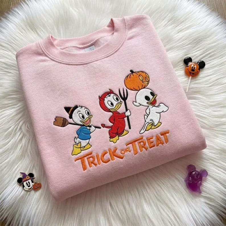 Embroidered Huey Dewey Louie Sweatshirt, Donald Duck Nephews Halloween Comfort Colors T-Shirt, Disney Trick or Treat Spooky Season Tee