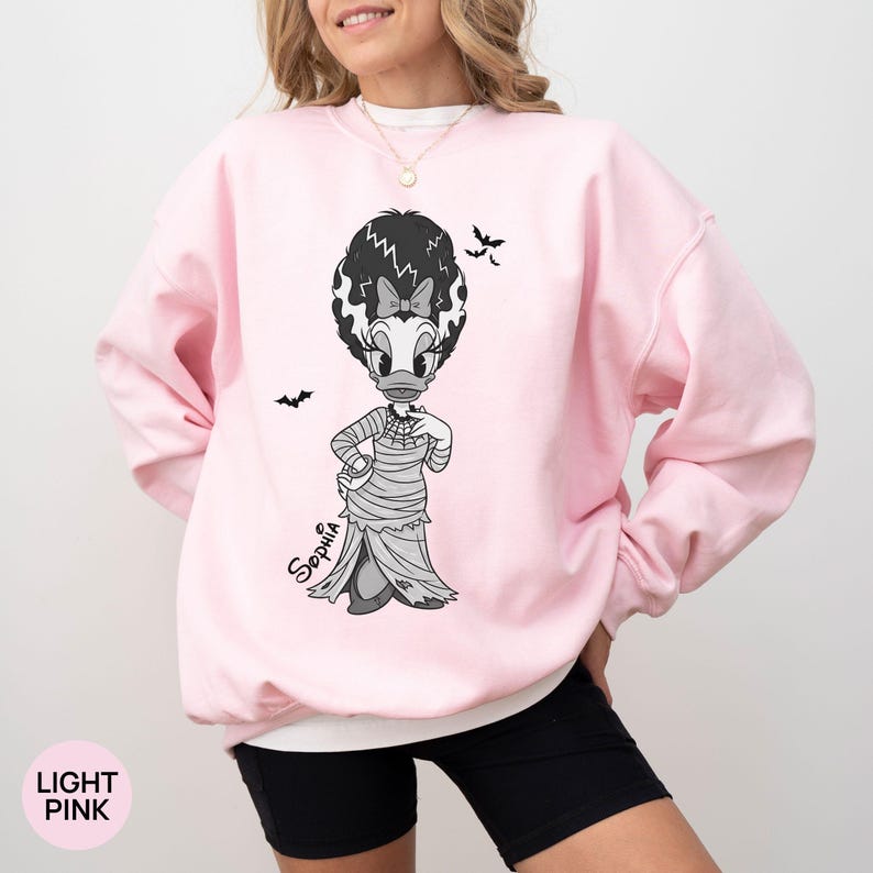 Daisy Duck Bride of Donald Duck Frankenstein Couple Matching Custom Sweatshirt, Halloween Disney Trip Crewneck, Disney Spooky Couple Shirt