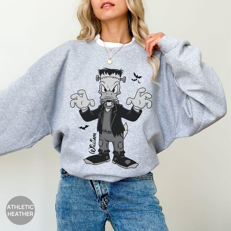 Daisy Duck Bride of Donald Duck Frankenstein Couple Matching Custom Sweatshirt, Halloween Disney Trip Crewneck, Disney Spooky Couple Shirt