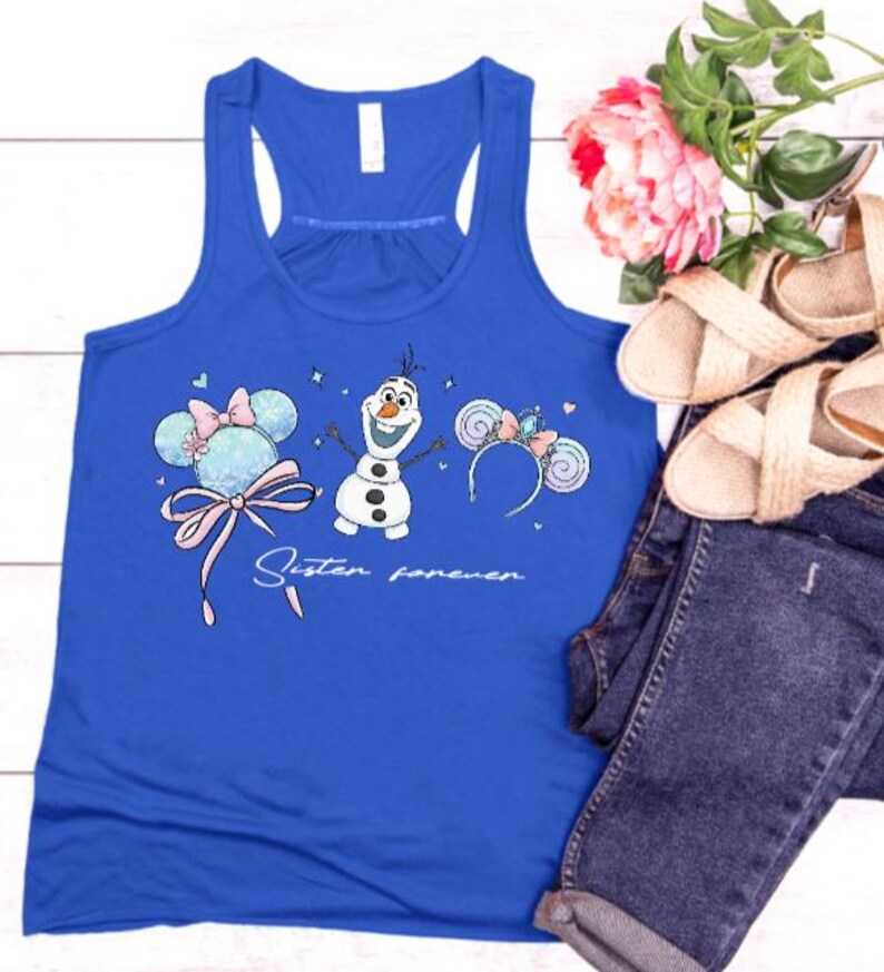 Elsa and Anna with Olaf Minnie Ears Tanks /Disney Trip Tank/Cute Tink Tank Top/Disneyland Tank/Disney Girls Trip/Sisters Forever