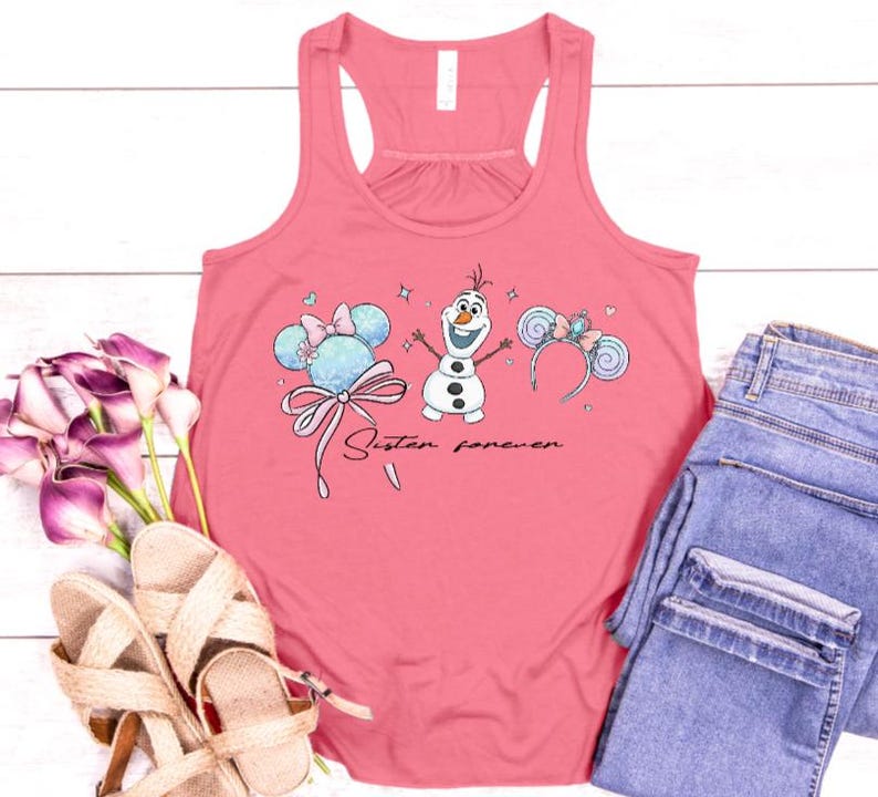 Elsa and Anna with Olaf Minnie Ears Tanks /Disney Trip Tank/Cute Tink Tank Top/Disneyland Tank/Disney Girls Trip/Sisters Forever