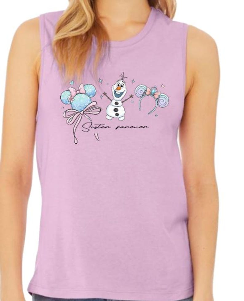 Elsa and Anna with Olaf Minnie Ears Tanks /Disney Trip Tank/Cute Tink Tank Top/Disneyland Tank/Disney Girls Trip/Sisters Forever