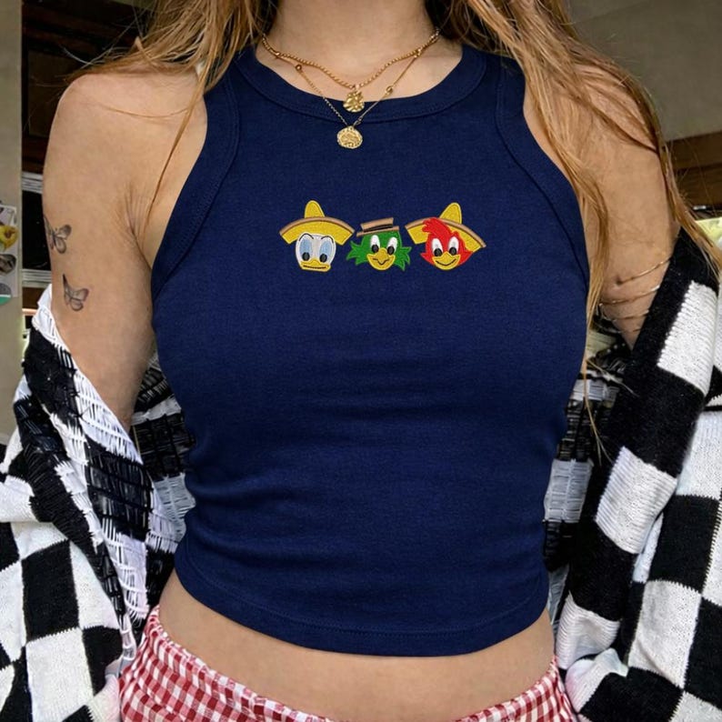 Three Caballeros Embroidered Ribbed Tank Top, Donald Duck Disney Crop Tank, Gift for Her