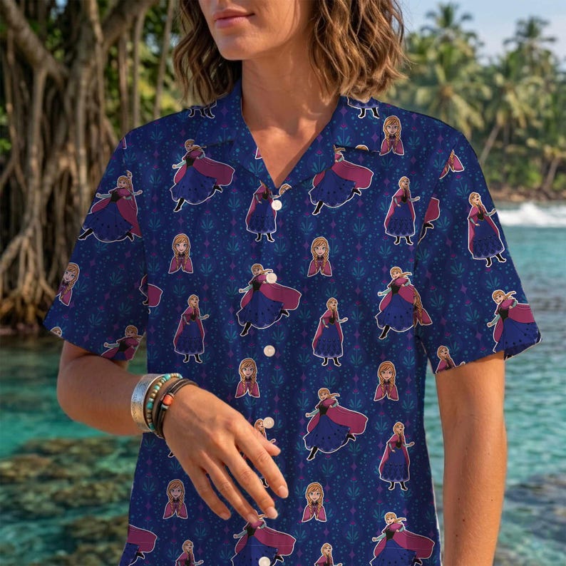 Frozen Anna Button Up Shirt | Disney bounding Frozen Top | Princess Anna Cosplay Apparel | Summer Beach Button Down | Unique Gift For Her