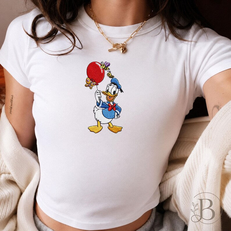 Donald Duck Embroidered Tank Top, Cute Cartoon Baby Tee, Embroidered Disney Inspired Shirt, Vintage Character Top, Gift for Her