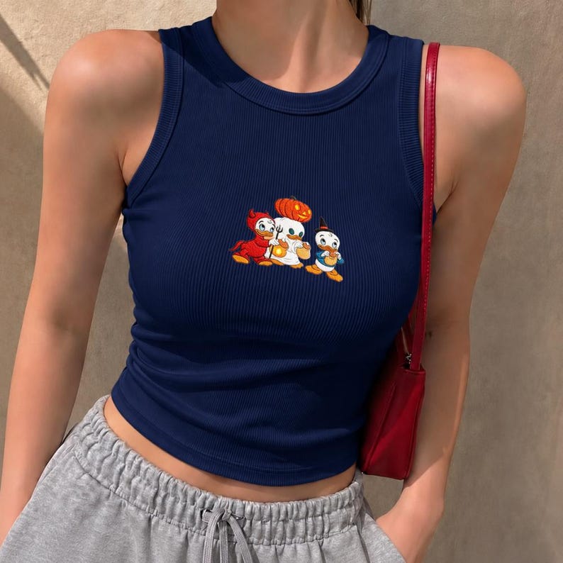 Halloween Donald Devil Embroidered Tank Top, Trick or Treat Duck Tank Top, Huey Dewey Louie Halloween, Vintage Disney Tank Top
