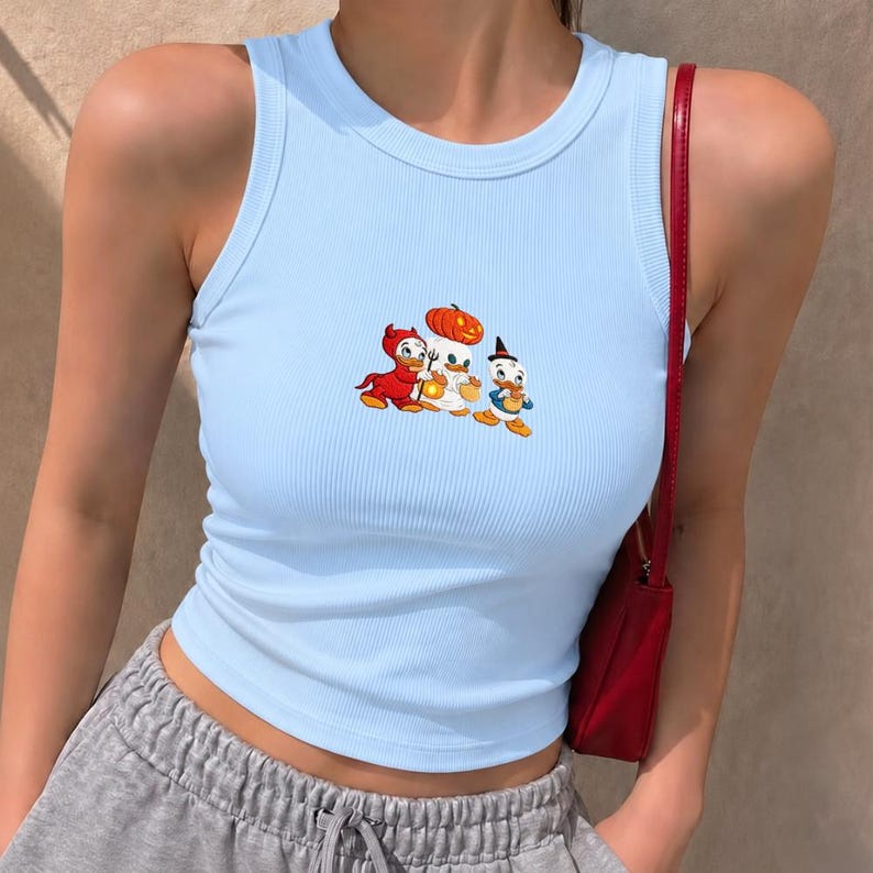 Halloween Donald Devil Embroidered Tank Top, Trick or Treat Duck Tank Top, Huey Dewey Louie Halloween, Vintage Disney Tank Top