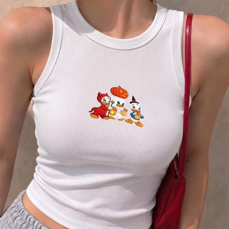 Halloween Donald Devil Embroidered Tank Top, Trick or Treat Duck Tank Top, Huey Dewey Louie Halloween, Vintage Disney Tank Top
