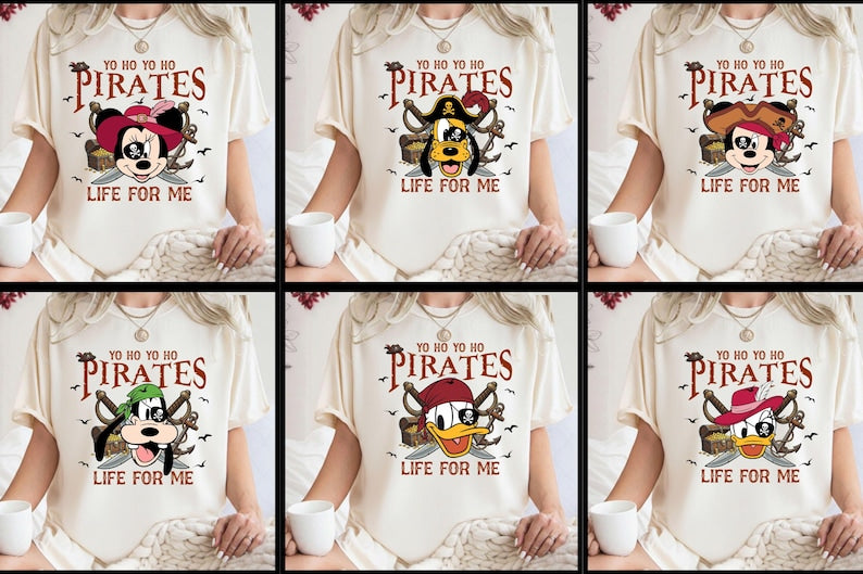 Disney Pirate Comfort Colors Shirt, Mickey Minnie Goofy Donald Duck Pirate Tee, Yo Ho Yo Ho Pirates Life For Me, Disney Vacation Shirt