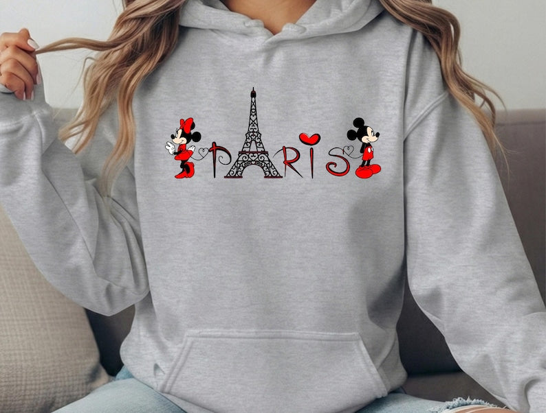 Mickey and Minnie Paris Eiffel T-Shirt, Disneyland Paris Vacation Sweatshirt, Family Paris Shirt, Disney Group Trip Hoodie