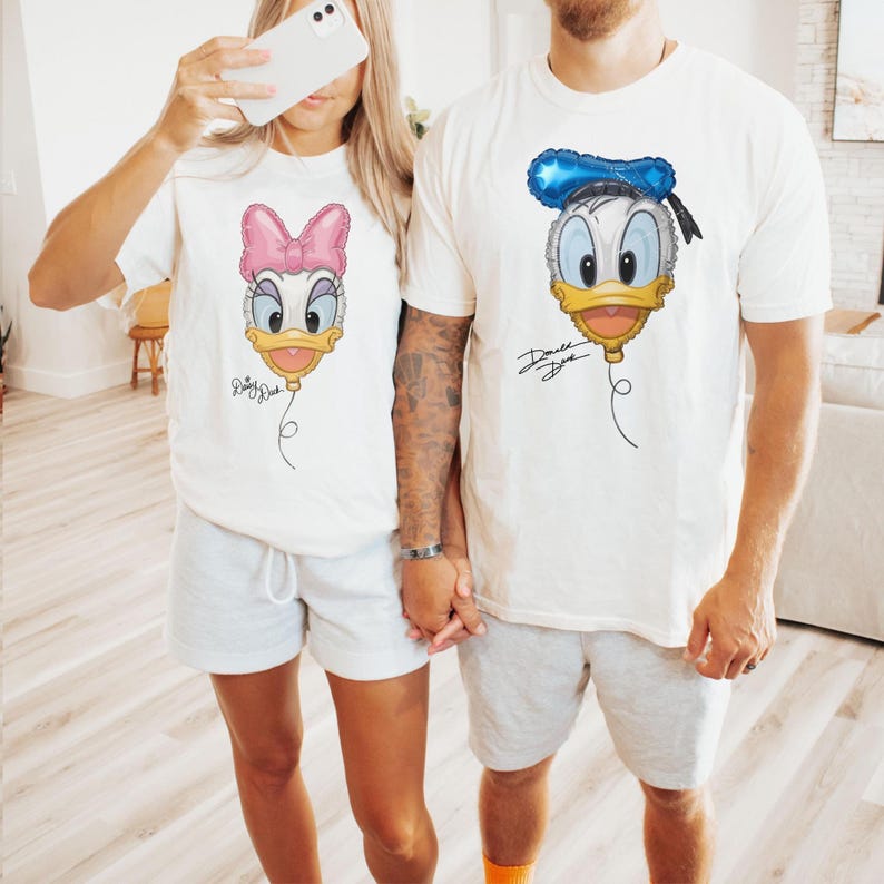 Personalized Donald Daisy Duck Shirt, Disney Vacation Sweatshirt, Cute Disney Family Top, Matching Balloon Couple Graphic Tee