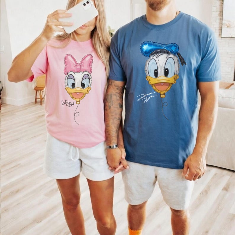 Personalized Donald Daisy Duck Shirt, Disney Vacation Sweatshirt, Cute Disney Family Top, Matching Balloon Couple Graphic Tee