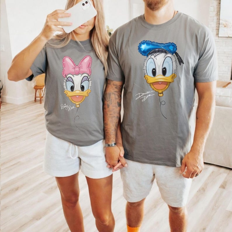 Personalized Donald Daisy Duck Shirt, Disney Vacation Sweatshirt, Cute Disney Family Top, Matching Balloon Couple Graphic Tee