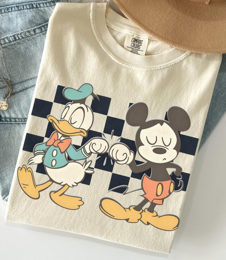 Vintage Checkered Mickey Donald Duck Comfort Colors Shirt, Funny Mickey Donald Shirt, Disney Checkered Tee, Mickey Checkered, Mickey Friends