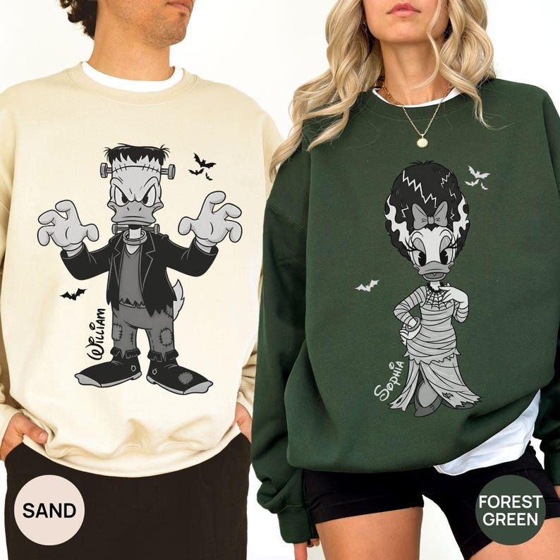 Daisy Duck Bride of Donald Duck Frankenstein Couple Matching Custom Sweatshirt, Halloween Disney Trip Crewneck, Disney Spooky Couple Shirt