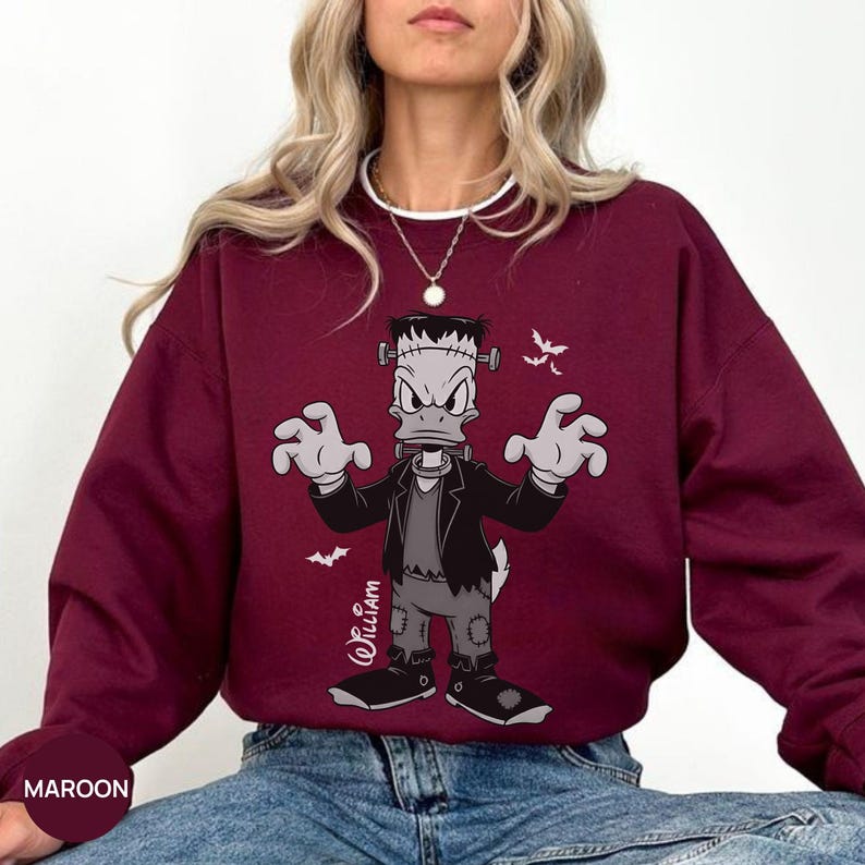 Daisy Duck Bride of Donald Duck Frankenstein Couple Matching Custom Sweatshirt, Halloween Disney Trip Crewneck, Disney Spooky Couple Shirt
